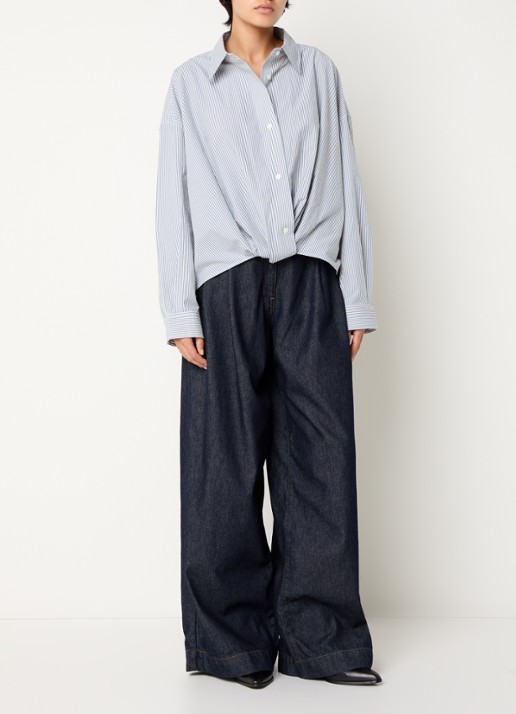 Bellerose Tonny oversized blouse met streepprint - voorkant 2 antraciet