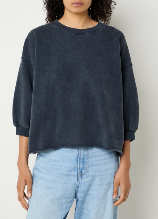Bellerose Vicske sweater met verwassen afwerking - detail donkerblauw