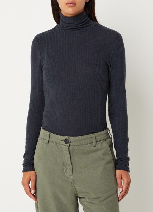 Bellerose Vinay ribgebreide trui in wolblend met col - detail donkerblauw