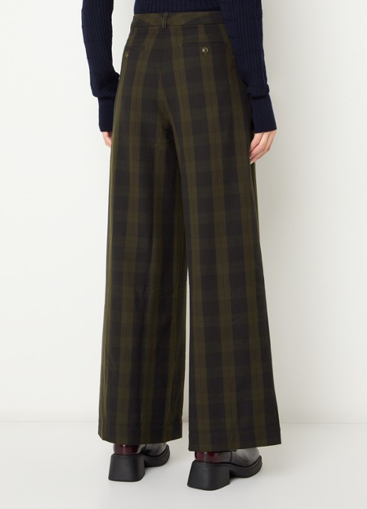 Bellerose Volkert high waist wide fit broek met ruitdessin - achterkant donkergroen