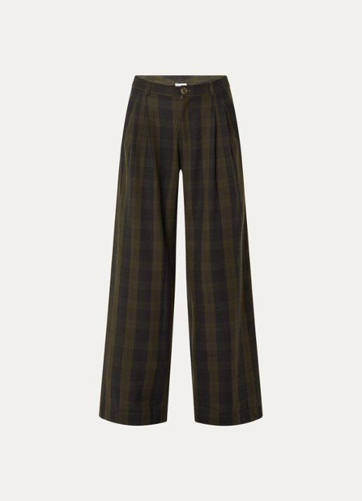 Bellerose Volkert high waist wide fit broek met ruitdessin - voorkant 2 donkergroen