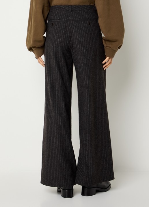 Bellerose Volkert high waist wide fit pantalon in wolblend met krijtstreep - achterkant antraciet