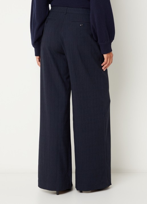 Bellerose Volkert61 mid waist wide fit pantalon in wolblend met krijtstreep  - achterkant 4 donkerblauw