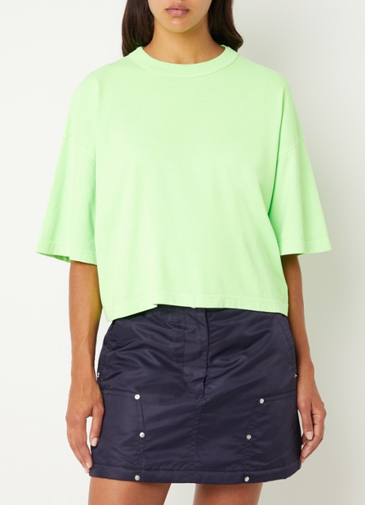 Bellerose Voss cropped T-shirt met ronde hals - detail 3 neongroen
