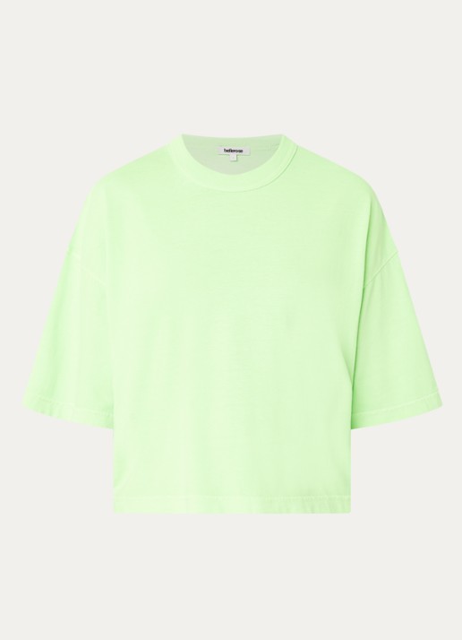 Bellerose Voss cropped T-shirt met ronde hals - voorkant neongroen