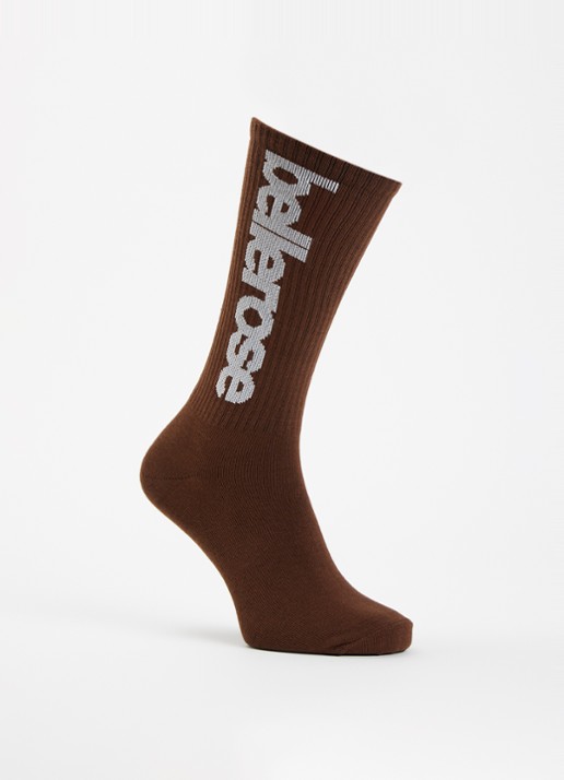 Bellerose Vroum sokken in katoenblend met logoprint - voorkant chocoladebruin
