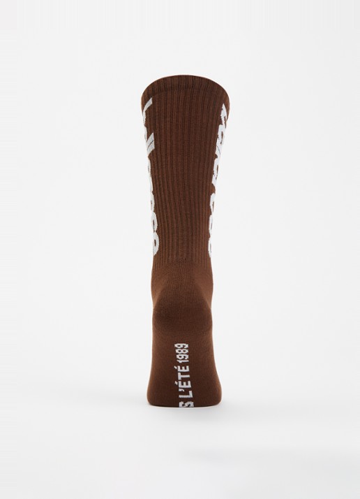 Bellerose Vroum sokken in katoenblend met logoprint - voorkant 2 chocoladebruin