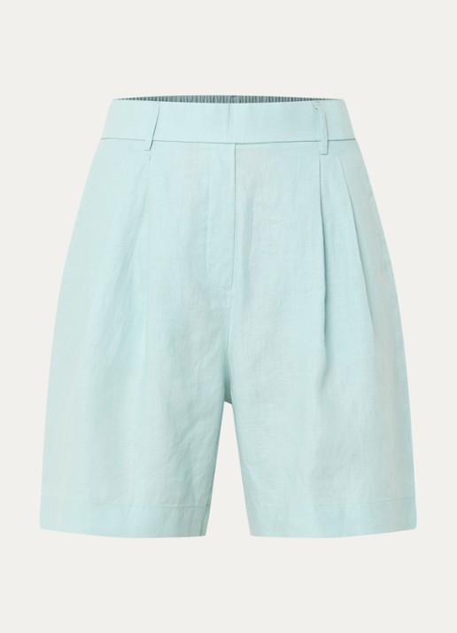 Benetton Bermuda high waist loose fit korte broek van linnen - voorkant 3 lindegroen