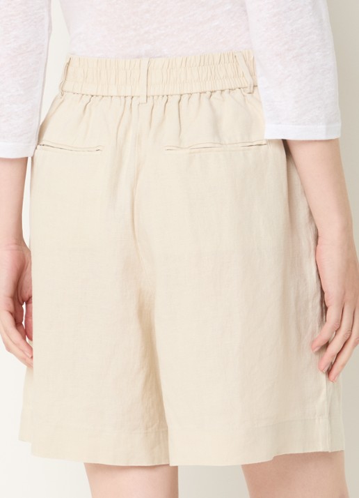 Benetton Bermuda high waist loose fit korte broek van linnen - achterkant zand