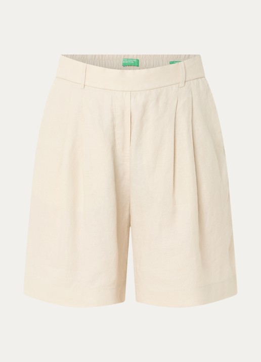 Benetton Bermuda high waist loose fit korte broek van linnen - voorkant 3 zand