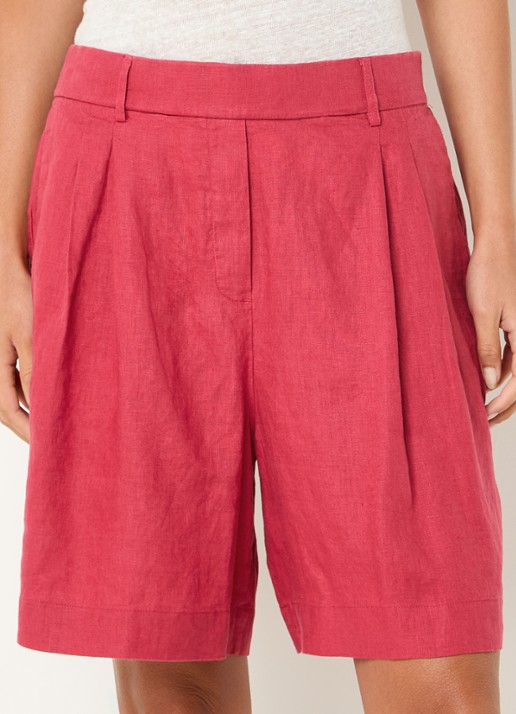 Benetton Bermuda high waist loose fit korte broek van linnen - detail rood-0e2
