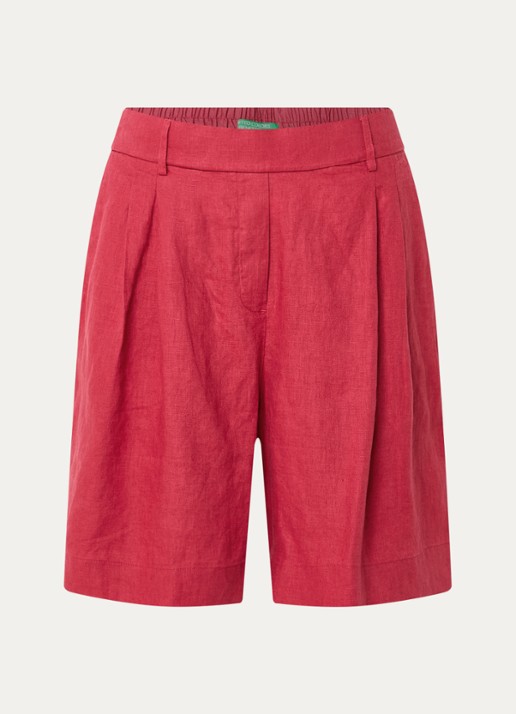 Benetton Bermuda high waist loose fit korte broek van linnen - voorkant 3 rood-0e2