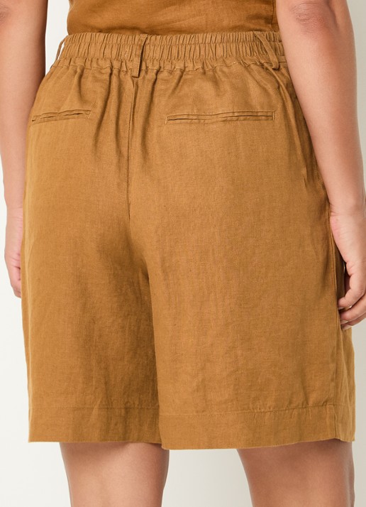 Benetton Bermuda high waist loose fit korte broek van linnen - achterkant camel