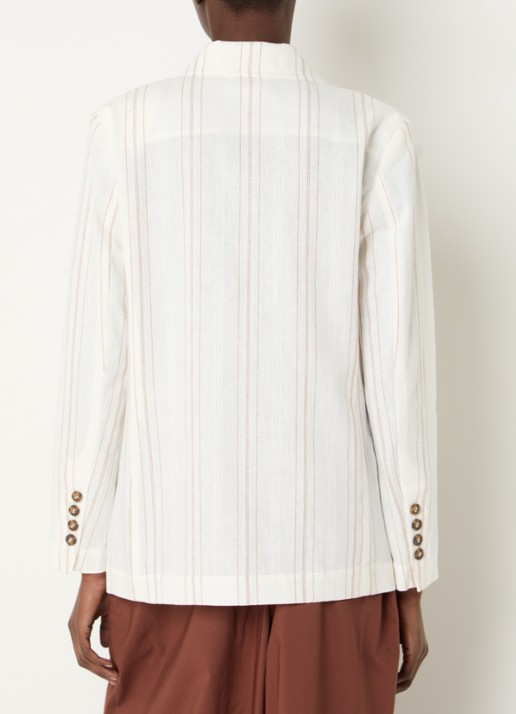 Benetton Blazer in linnenblend met streepprint en klepzakken - achterkant 4 creme