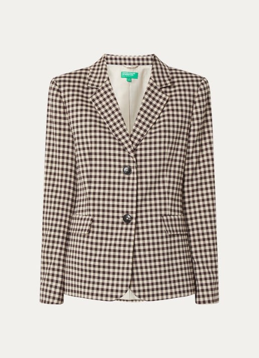 Benetton Blazer met klepzakken en ruitdessin - voorkant donkerbruin