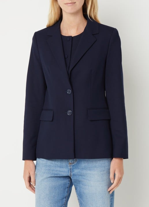Benetton Blazer met schoudervulling en klepzakken - detail donkerblauw