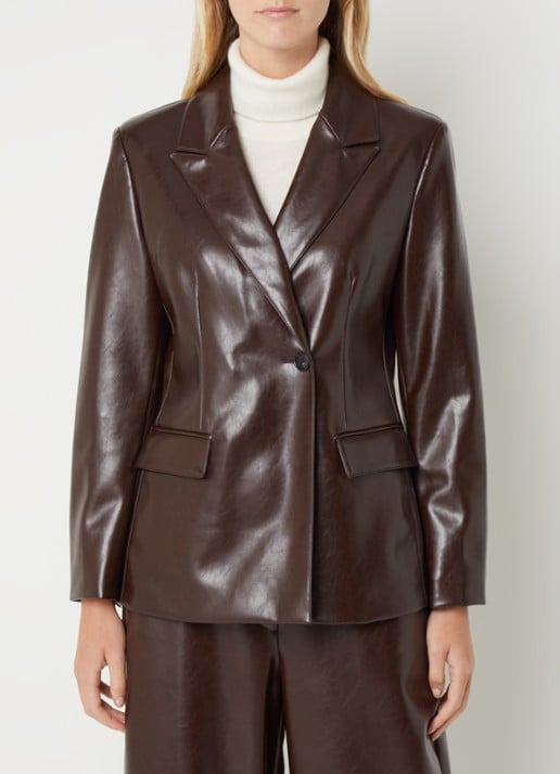 Benetton Blazer van imitatieleer met opgestikte zakken - detail donkerbruin