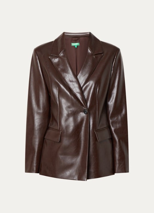 Benetton Blazer van imitatieleer met opgestikte zakken - voorkant 2 donkerbruin