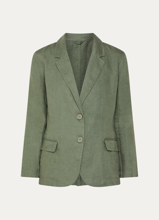 Benetton Blazer van linnen met klepzakken - voorkant legergroen