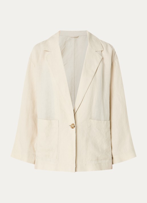 Benetton Blazer van linnen met opgestikte zakken - voorkant beige