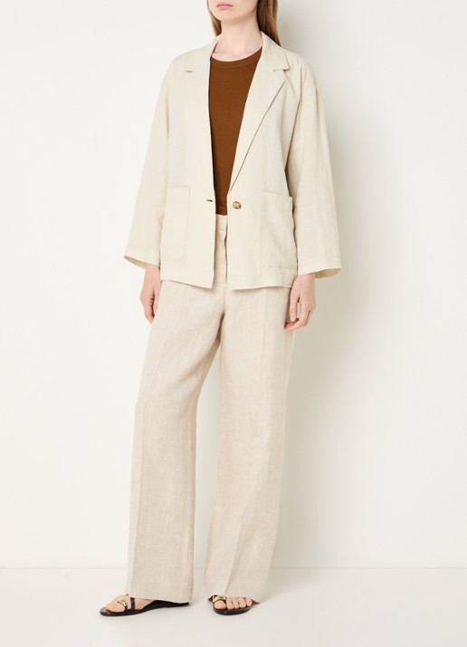 Benetton Blazer van linnen met opgestikte zakken - voorkant 2 beige