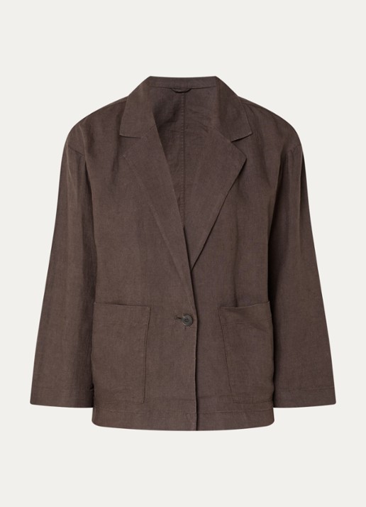 Benetton Blazer van linnen met opgestikte zakken - voorkant 2 bruin