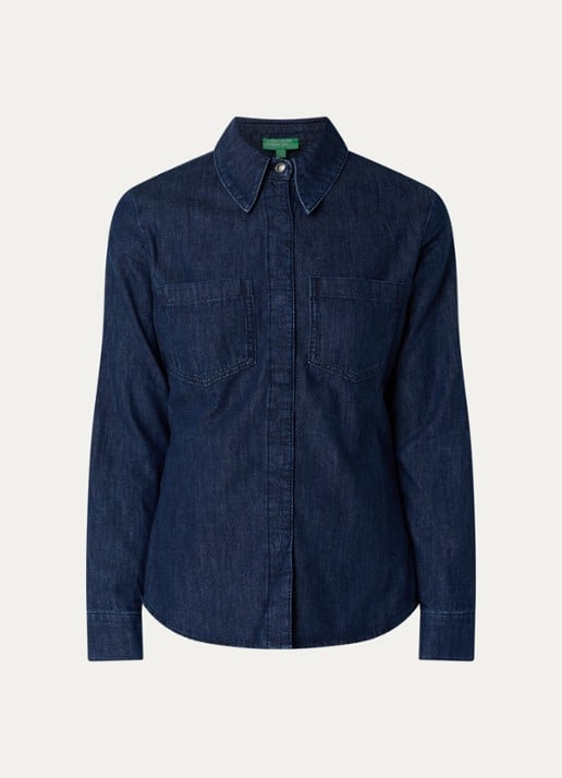 Benetton Blouse met borstzakken - voorkant indigo