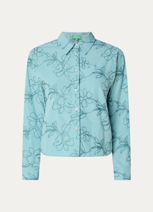 Benetton Blouse met broderie en kraag - voorkant 3 zeegroen