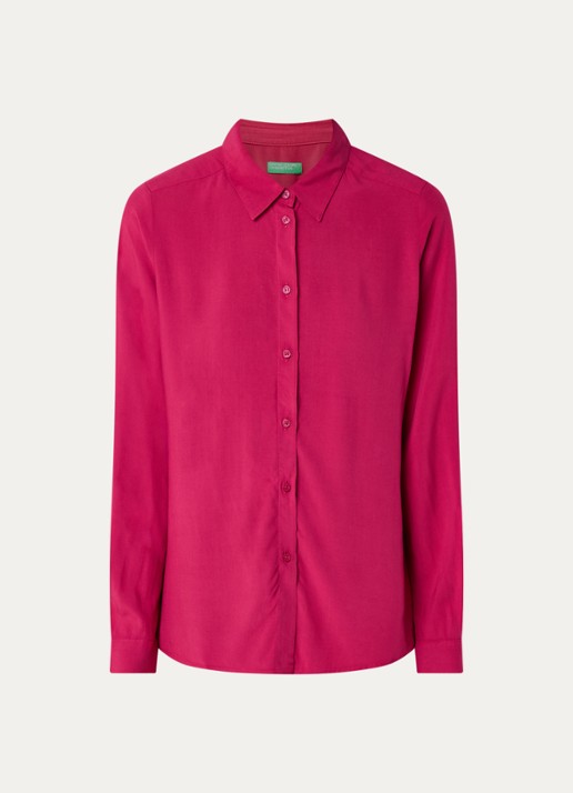 Benetton Blouse met kraag  - voorkant 3 donkerroze