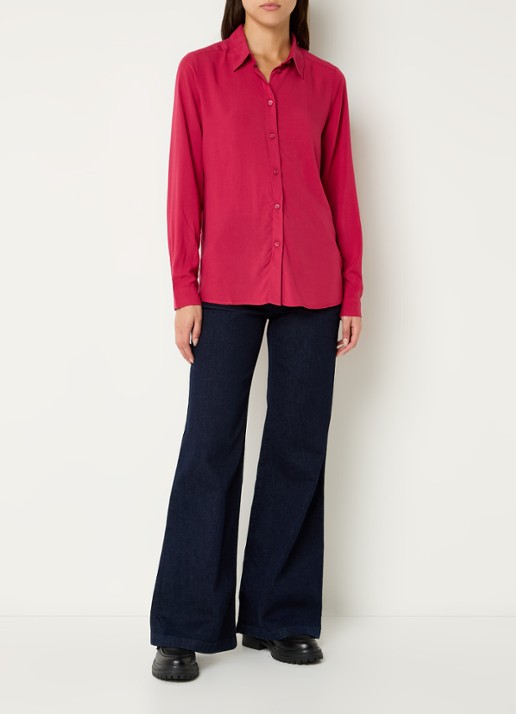 Benetton Blouse met kraag  - voorkant 4 donkerroze
