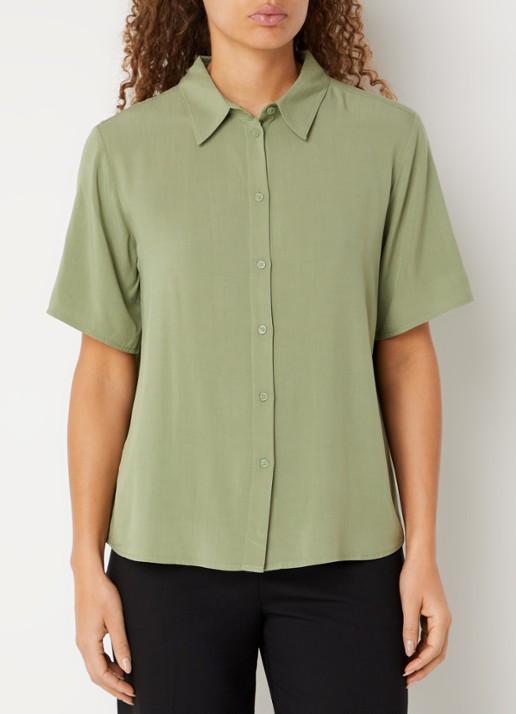 Benetton Blouse met kraag - detail 3 olijfgroen