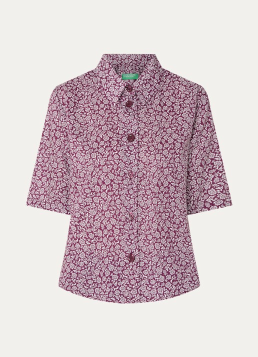 Benetton Blouse met print - voorkant 2 bordeauxrood