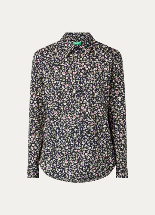 Benetton Blouse met print - voorkant 3 donkerblauw