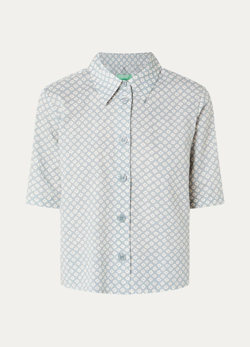 Benetton Blouse met print - voorkant lichtblauw