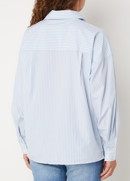 Benetton Blouse met streepprint en borstzak - achterkant 3 lichtblauw