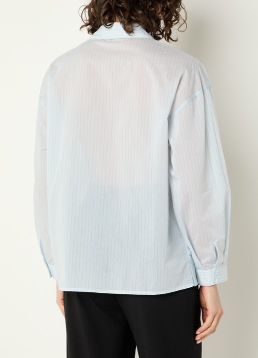 Benetton Blouse met streepprint en klepzakken - achterkant 3 lichtblauw