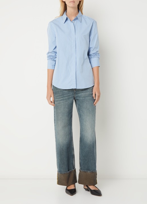 Benetton Blouse met streepprint - voorkant 4 donkerblauw