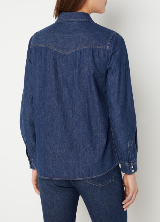 Benetton Blouse van chambray met borstzakken - achterkant 3 indigo