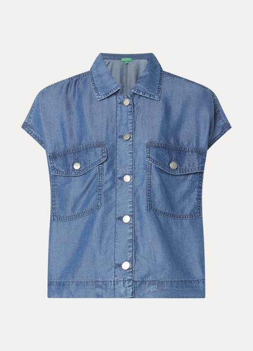 Benetton Blouse van denim met borstzakken - voorkant 2 jeans
