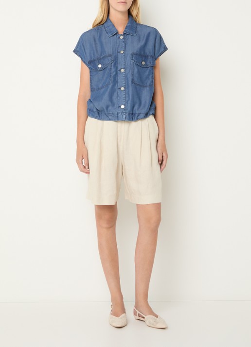 Benetton Blouse van denim met borstzakken - voorkant 3 jeans