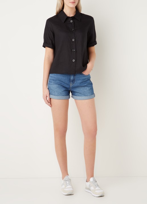 Benetton Blouse van linnen  - voorkant 2 zwart