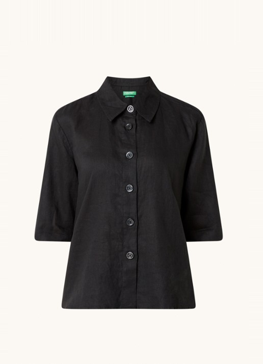 Benetton Blouse van linnen  - voorkant 3 zwart