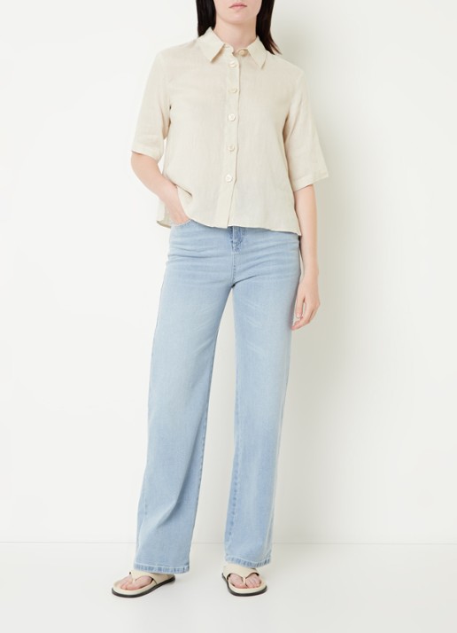 Benetton Blouse van linnen  - voorkant 5 zand