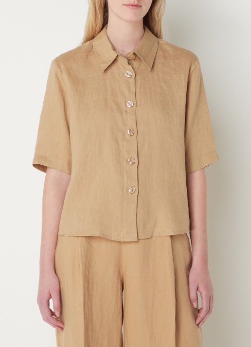 Benetton Blouse van linnen  - detail bruin