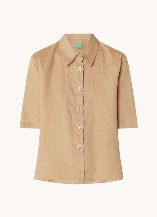 Benetton Blouse van linnen  - voorkant 3 bruin
