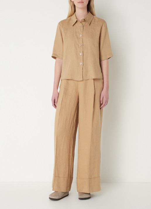 Benetton Blouse van linnen  - voorkant 4 bruin