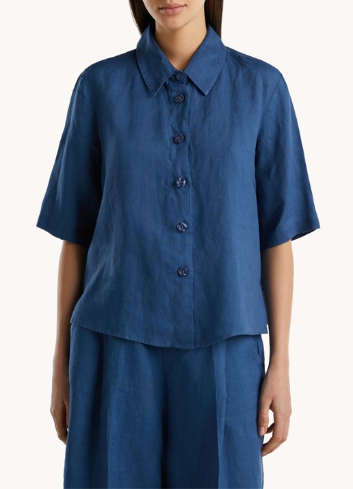 Benetton Blouse van linnen  - detail 4 kobaltblauw