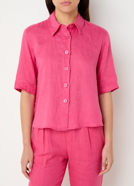 Benetton Blouse van linnen  - detail fuchsia