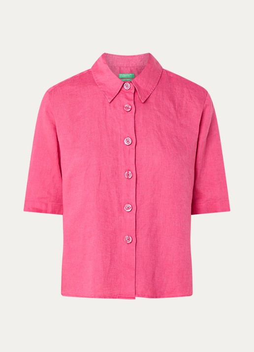 Benetton Blouse van linnen  - voorkant 3 fuchsia