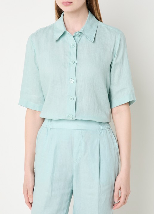 Benetton Blouse van linnen  - detail 2 turquoise